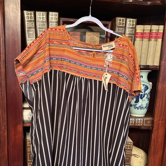 Savanna Jane Vibrant Orange and Black Striped Blouse - Picture 1 of 13